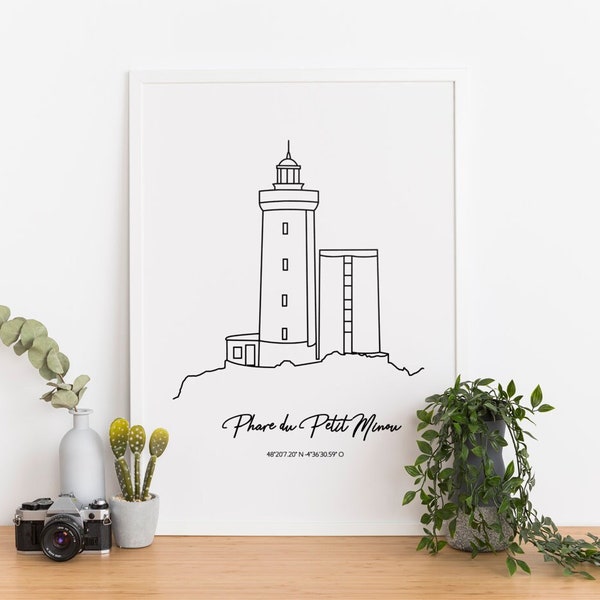 Phare du Petit Minou, Affiche Phare de Bretagne, phare du Finistère, décoration murale minimaliste