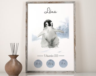 Affiche de naissance personnalisé prénom bébé animaux hiver