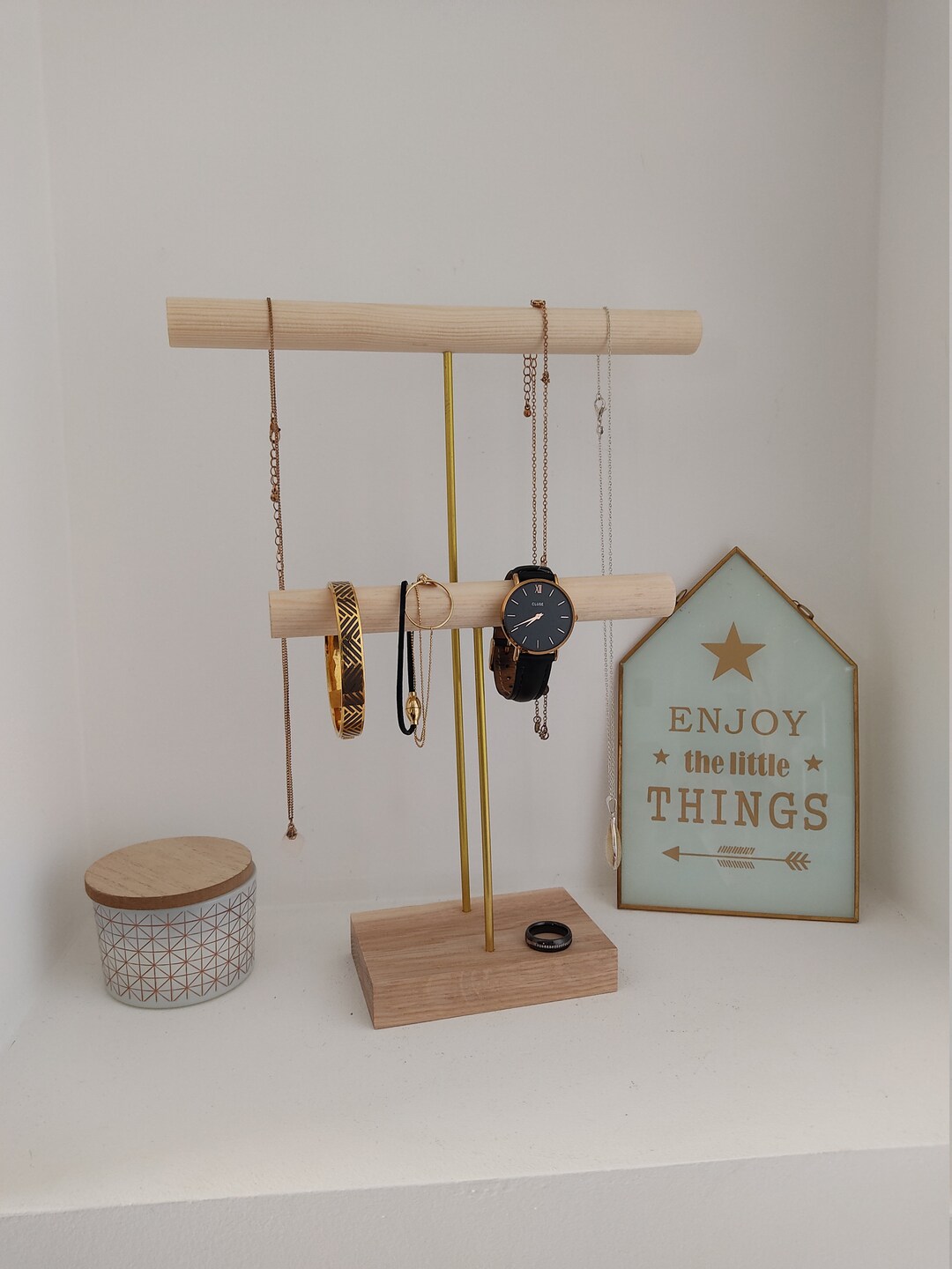 Présentoir à Colliers En Bois Massif Noir – Support Pour Bijoux, Maison Ou Boutique – Dimensions 39.5x8.3x23cm