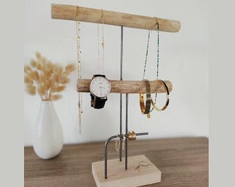 Natural wood jewelry holder – Necklace & bracelet display – Minimalist, handmade, jewelry storage