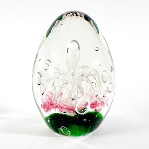 Art Glass Paperweight, Vintage Egg Shaped Swirl Bubble Multicoloured Pattern