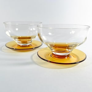 2 Retro Glass Dessert Bowls, Vintage Amber Dishes, For Fruit, Ice Cream, Sundae Serving