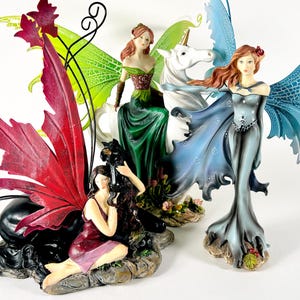 Vintage Fairy and Unicorn Figurine Trio - Nemesis Now Resin Sculptures, David Ent Design