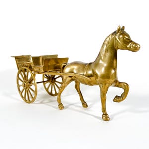 Messing Pferd und Wagen / Pony und Falle, Vintage Metall Ornament Statuette Skulptur