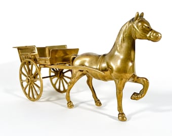 ヴィンテージ真鍮製馬と馬車の置物 | 馬車像 | オフィスや棚の装飾
