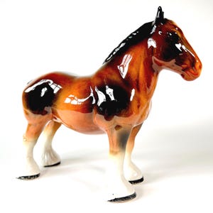 Ceramic Shire Horse Figurine, Vintage Token Pottery Staffordshire Stoke On Trent England