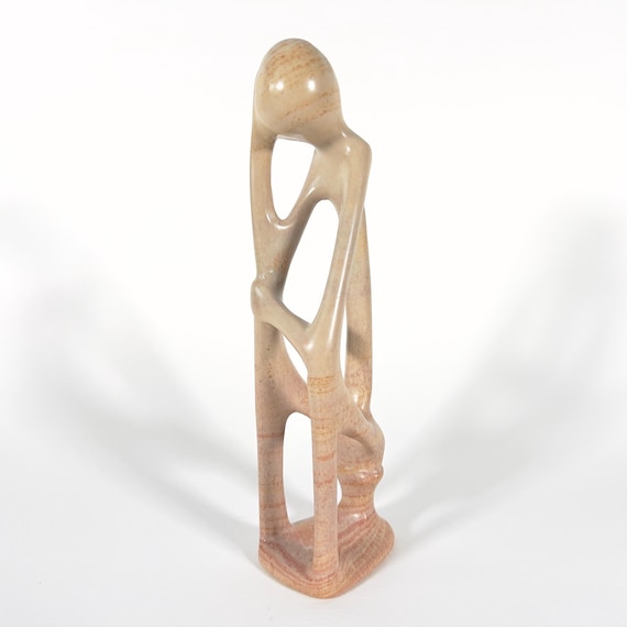 Soapstone Thinking Man Sculpture, Vintage African Folk Art Stone