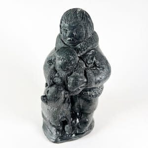 A Wolf Original Canadian Life Cast Sculpture, Inuit Youth With Dogs & Pup