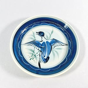 Ceramic Wall Plate Bird Display, Vintage Blue And White China Holkham Pottery Norfolk
