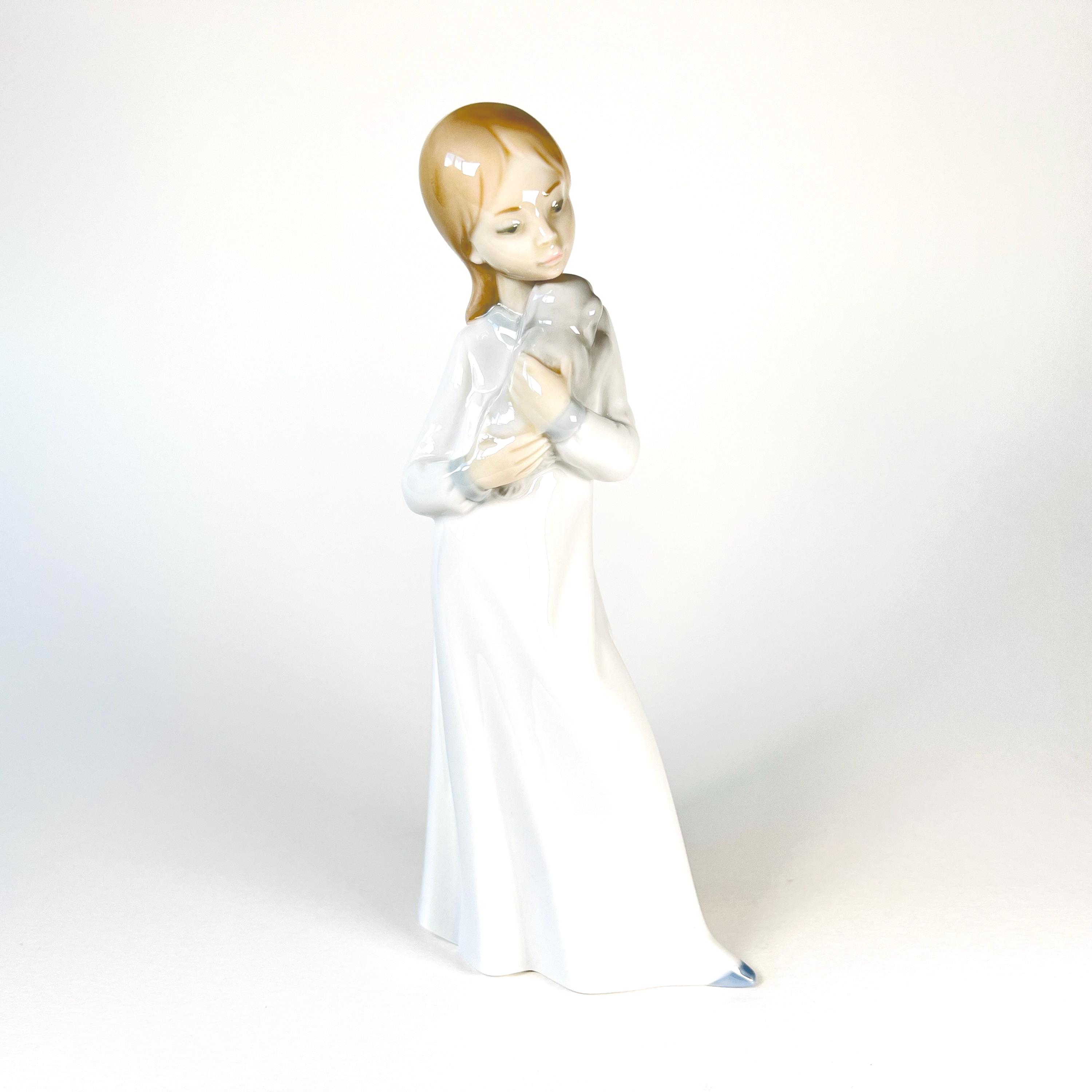 Nao Girl With Dog Porcelain Figurine, Vintage Spanish Ornament