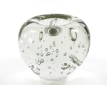 Vintage Glass Apple Paperweight, Green Bubble Ornament
