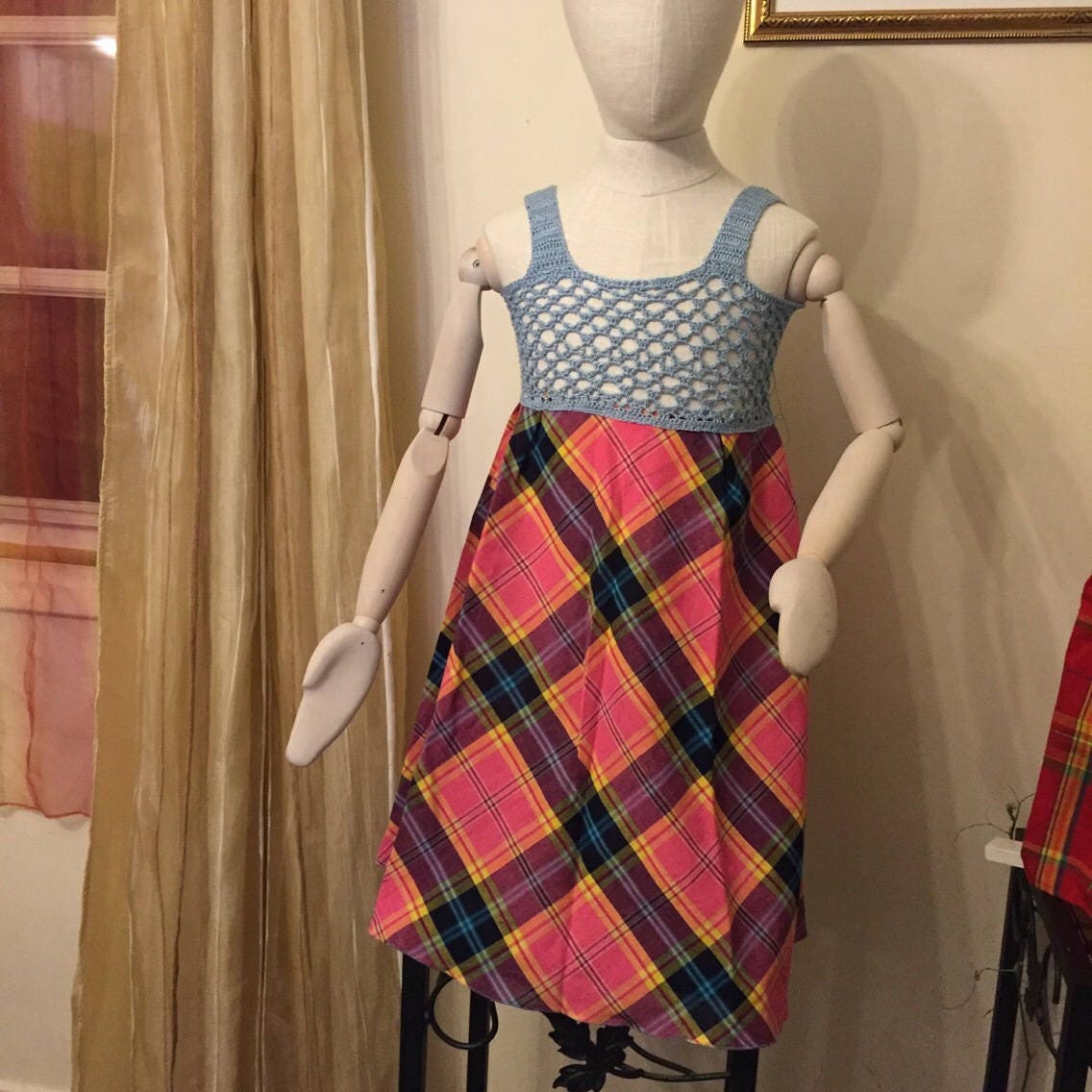 Creole Dress For Little Girl With A Pink Madras Fabric And Etsy