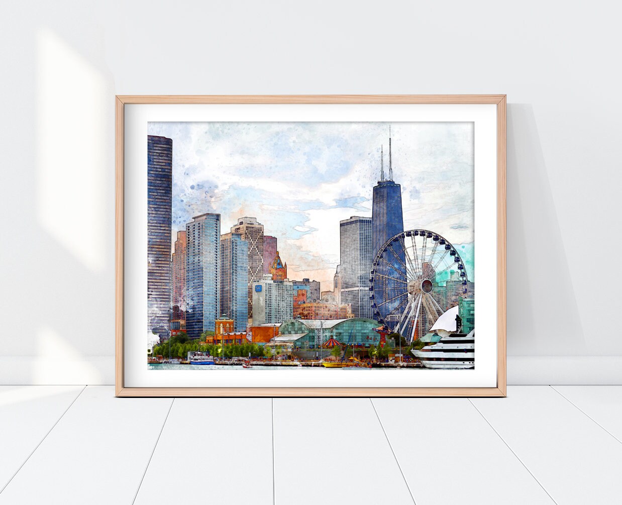 Chicago Skyline Watercolor Painting Printable Art Chicago Etsy