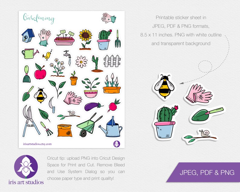 Printable Garden Stickers Gardening Sticker Sheet Instant Etsy