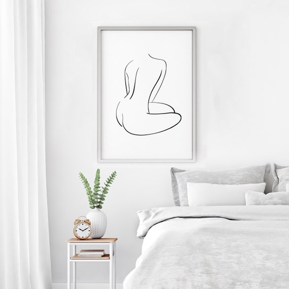 Sitting Nude Minimalist Nude Drawing Nude Line Art Simple Nude Drawing Printable Nude Bedroom Art Sexy Bedroom Art Nude Butt