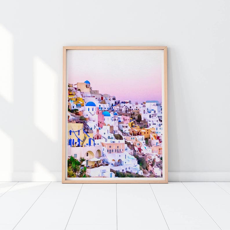 Santorini Print Santorini Greece Watercolor Painting Wall Etsy
