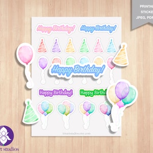 Happy Birthday Sticker Sheet Printable Stickers Balloons and | Etsy