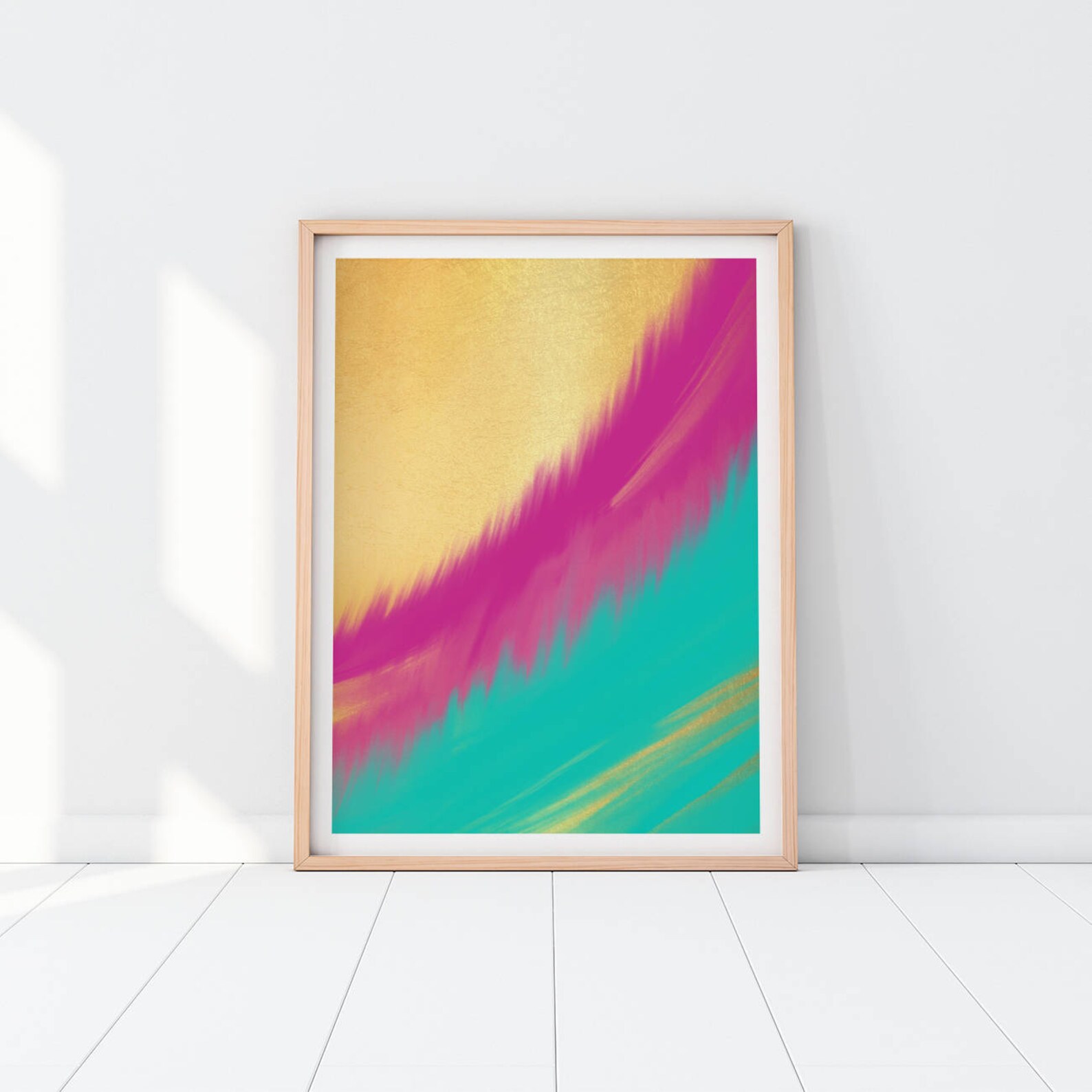 Pink Teal and Gold Abstract Painting Printable Art Modern Etsy