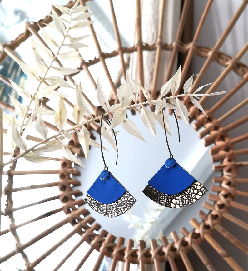 Leather fan earring