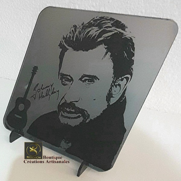 Miroir Johnny Hallyday, gravure et création artisanale, sur support à poser, fabrication main, sur COMMANDE