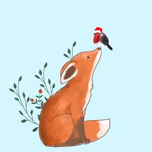carte postale ,noel ,fètes  , renard ,rouge gorge, voeux