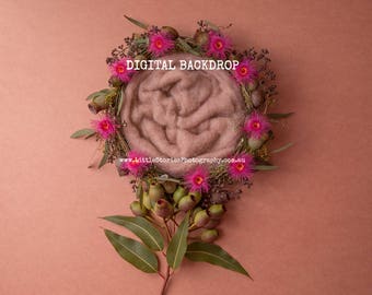 Digital Backdrop for girls floral Digital Background newborn photography wreath tree prop download flowers overlay pink High Res jpg file #8