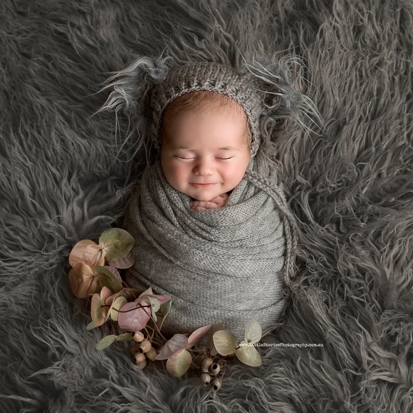 newborn KOALA bonnet ~ knitted hat prop for newborn photography