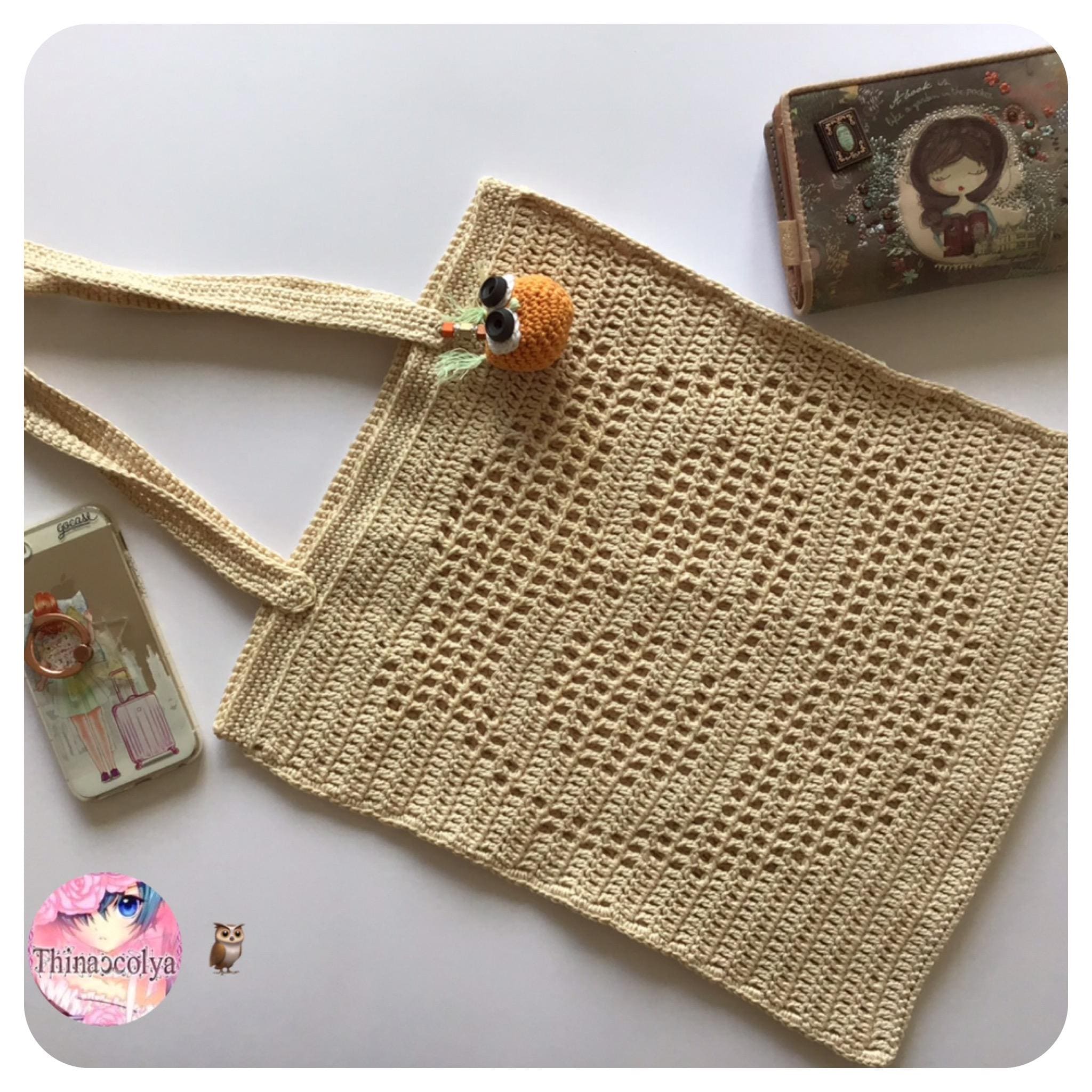 Sac crochet tendance d&eacute;coration hibou, Tote bag beige, Cadeau femme original f&ecirc;te et an