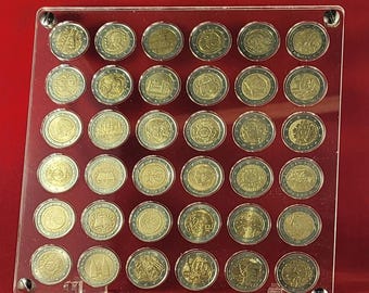 Transparent plexiglass display stand for 2 euro coins