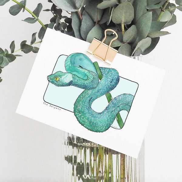 Carte postale & Affiche papier aquarelle - Serpent - Décoration murale - Illustration nature et animaux - Tirage d'art peinture