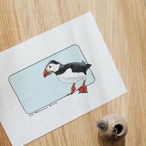 Carte postale & Affiche papier aquarelle - Macareux Moine - Décoration murale - Illustration nature et animaux - Tirage d'art peinture
