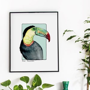 Carte postale & Affiche papier aquarelle - Toucan - Décoration murale - Illustration nature et animaux - Tirage d'art peinture