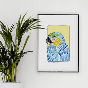 Carte postale & Affiche papier aquarelle - Perroquet - Décoration murale - Illustration nature et animaux - Tirage d'art peinture
