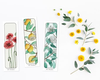 Set de 3 marcapáginas - Acuarela - Flores y Naturaleza - Accesorios para libros - Ilustración colorida