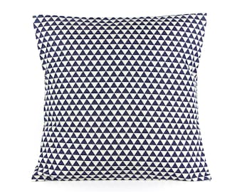 Housse de coussin 40X40 cm en coton épais bleu et beige motif triangles