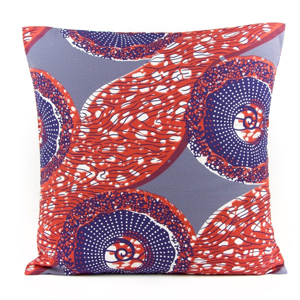 Housse de coussin 40X40 cm coton oekotex wax rouge foncé et bleu