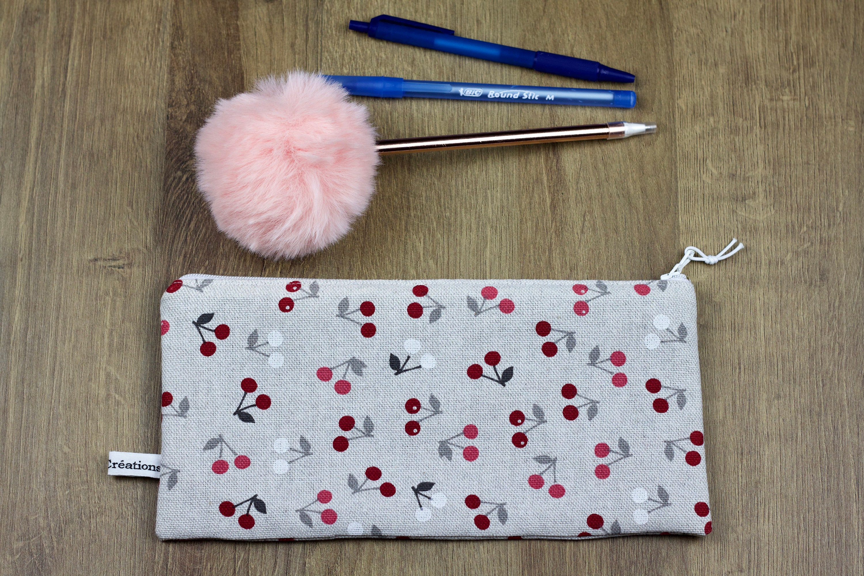 Trousse d'école Cerise en Coton Beige