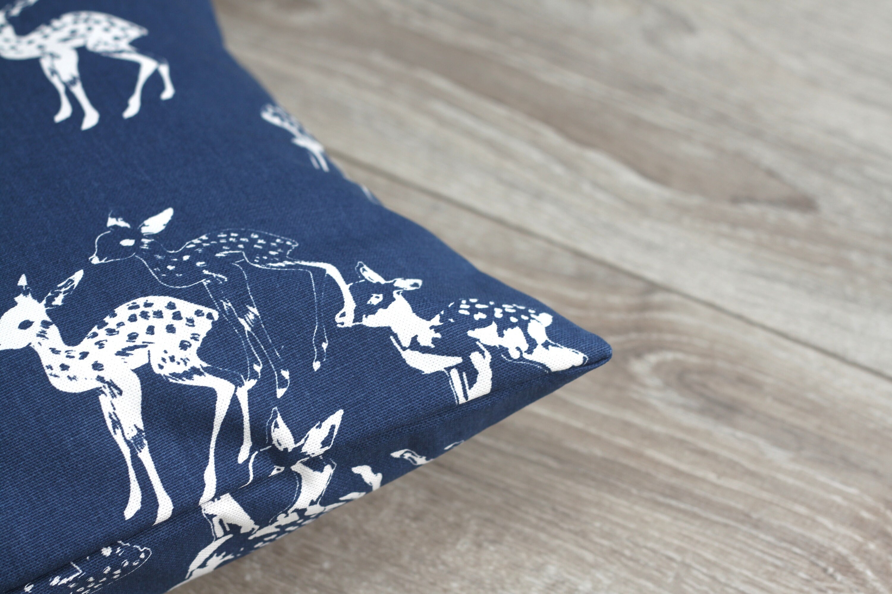 Housse de Coussin Coton Épais Bleu Faons 40x40 cm