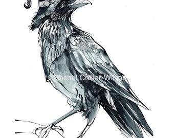 Crow in a witch's hat -  A4 Art Print made from original sketch