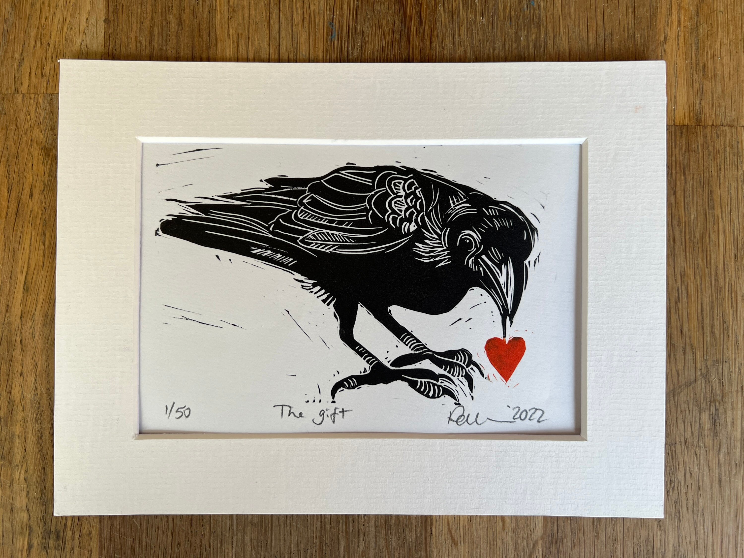 The Gift Limited Edition Linocut Print Of A Crow With A - Etsy Uk