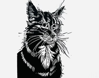 Cat  - original Linocut