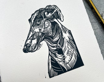 Greyhound - original Linocut
