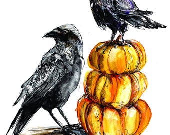 Ladrones de calabazas - Lámina artística tamaño A4 realizada a partir de un boceto original.