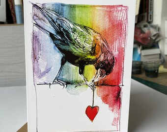 Corvo arcobaleno. Realizzato utilizzando il mio disegno originale. Carta artistica vuota.