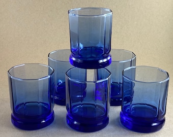 Set Cobalt Blue Octagonal Essex Anchor Hocking Set 4, Cobalt Paneled Cocktail Glass Barware