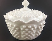 Fenton Hobnail Milk Glass Covered Candy Dish Bowl, Hobnail Covered Bowl with Fenton Paper Label, Wedding Bowl, Cottage, Shabby Chic, Fenton