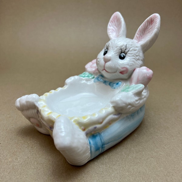 Ceramic Bunny Candy Dish Bunny Trail, Easter Bunny Candy Dish, Easter Bunny Soap Dish, Easter Bunny Decor, Rabbit Candy Dish