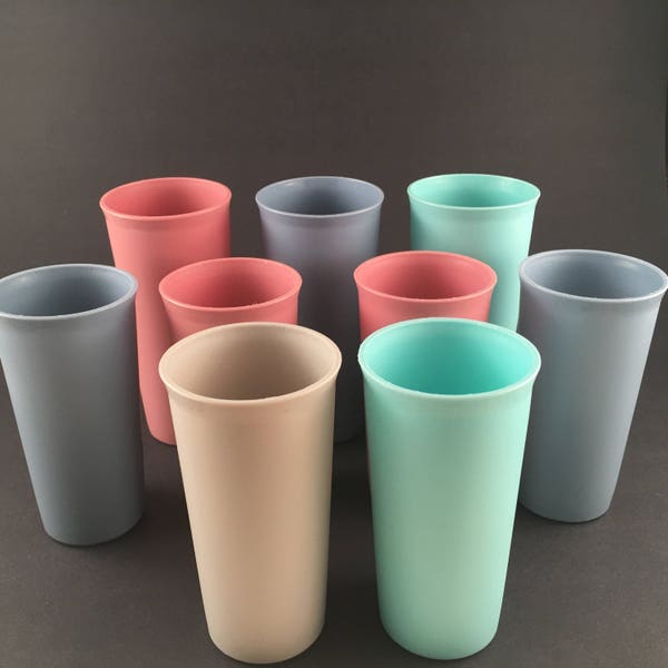 9 Vintage Tupperware Tumblers, Durable Drinking Glasses, Shabby Cottage Chic, Retro, Kid Friendly Glasses , 12 - 10 oz, 115 - 116