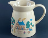 Vintage Vermillion Welcome To My Home Stoneware Pitcher, Vermillion Country Farmhouse Pitcher