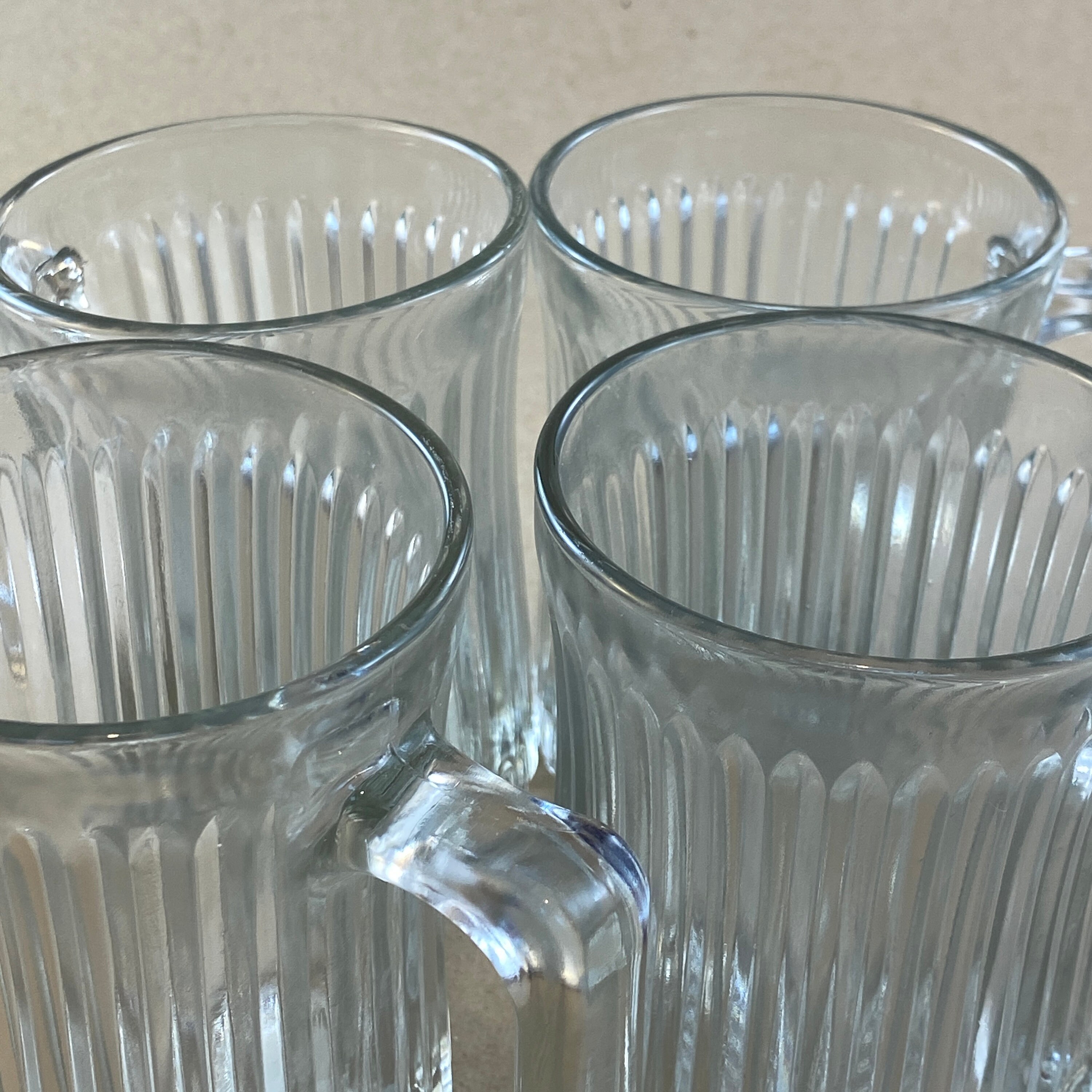 Set of 4 Vintage Starburst Clear Ribbed Glass Coffee Mugs Etsy